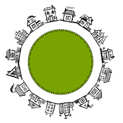 Happy village, frame with houses for your design