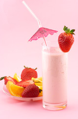 Strawberry protein cocktail and fruits
