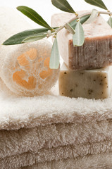 Olive soap and bath towels