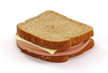 Bologna And Cheese Sandwich On White Background - obrazy, fototapety, plakaty