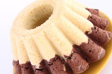 Bundt Cake, freshly baked, on white background