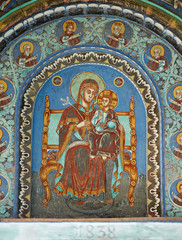 Fototapeta na wymiar Old painting of Holy Mary from Batoshevo monastery, Bulgaria