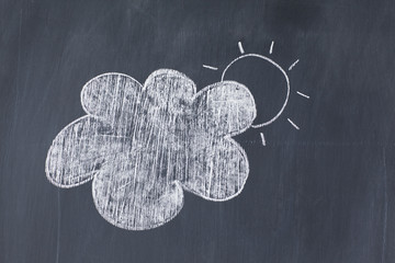 Cloud covering the sun on a blackboard