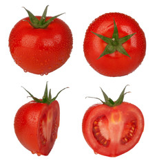 Muliple tomatoes with drops (isolated on white background)