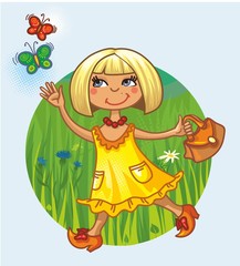 Obraz na płótnie Canvas милая маленькая летняя девочка ловит ярких бабочек