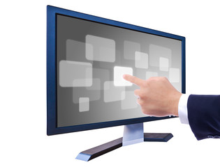 hand pushing button on LCD monitor