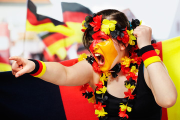 german female teenager soccer fan - obrazy, fototapety, plakaty