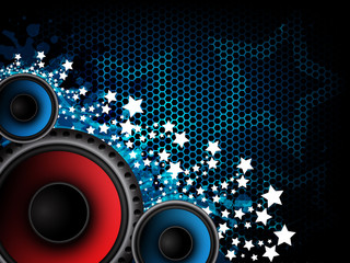 Music abstract background with loudspeakers and stars