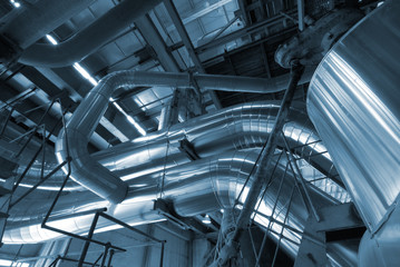 Industrial zone, Steel pipelines in blue tones