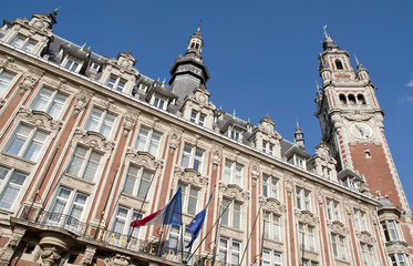 Fototapeta na wymiar Dzwonnica i fasady budynków centrum Lille