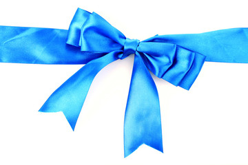Gift blue ribbon and bow isolated on white background