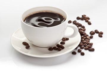 cup of coffee with coffee beans