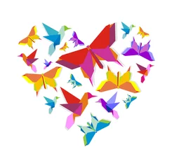 Abwaschbare Fototapete Geometrische Tiere Frühlings-Origami-Vogelliebe