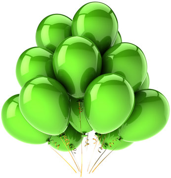 Birthday Balloons Green Party Decoration. Happiness Concept