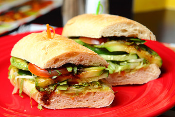 Sandwiches on a red Plate