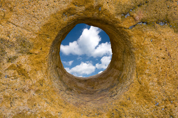 Round hole in stone