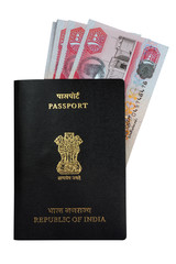Indian Passport and UAE Currency Notes Dirhams