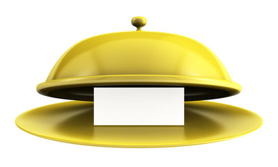 open golden tray with blank card