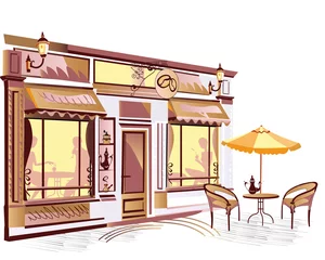 Store enrouleur tamisant sans perçage Café de rue dessiné Série de cafés de rue
