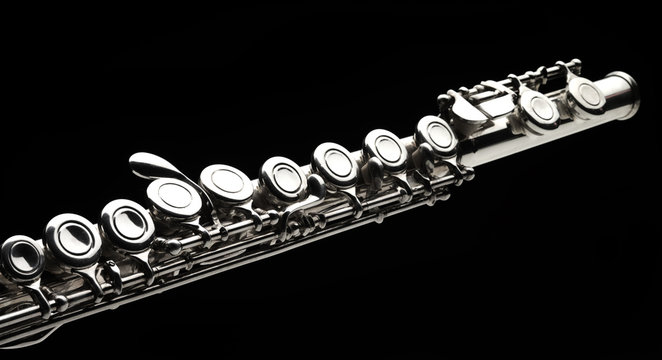 silver flute over black