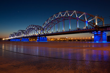 Railway bridge at night