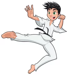 Schilderijen op glas Young boy, Karate Player. Vector cartoon isolated character © ddraw