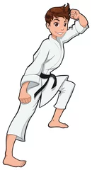 Wandaufkleber Young boy, Karate Player. Vector cartoon isolated character © ddraw