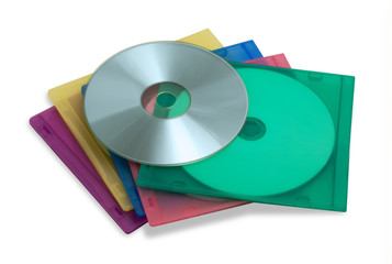 DVD in colourful cases isolated on white