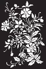 Papier Peint photo Lavable Fleurs noir et blanc fleurs blanches sur fond noir