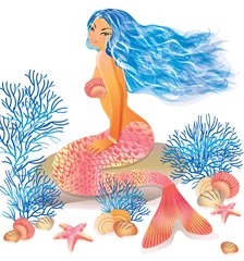 Selbstklebende Fototapeten Schöne Meerjungfrau, Vektorillustration © CaroDi