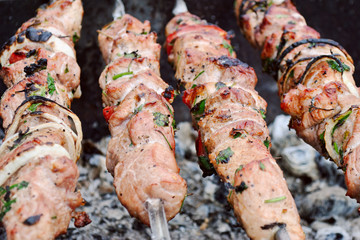 Meat of the pork on skewers