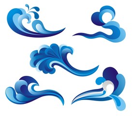 Set of wave symbols for design isolated on white