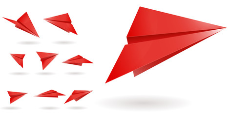 red paper planes isolated on white background