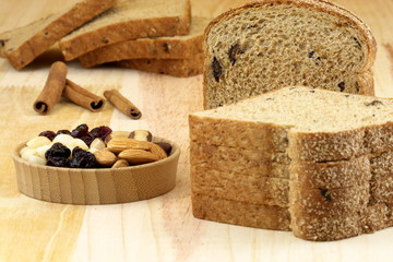 wholegrain raisins and assorted nuts bread