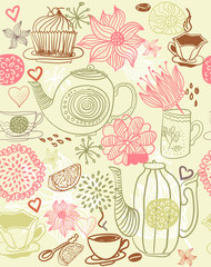 Fototapeta na wymiar seamless floral background with cups