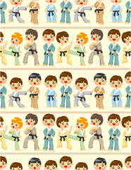cartoon Karate Player seamless pattern