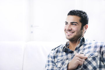 young man in relax  listening music