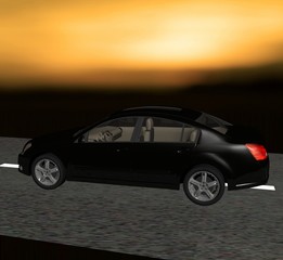 Obraz na płótnie Canvas Rear-side view of a luxury car on sunset