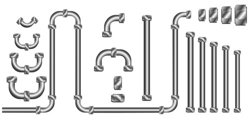 set of pipe line and screw isolated on white background