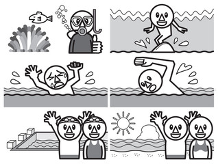 アイコン　泳ぐ　モノクロ