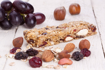 Granola bar with grapes dried fruit and nuts
