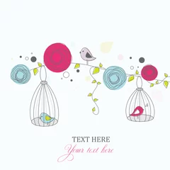 Photo sur Plexiglas Oiseaux en cages Carte avec des oiseaux sur une branche