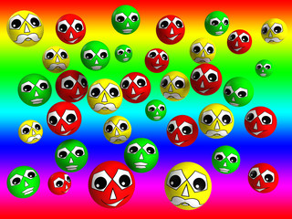 Team colored smilies on rainbow background