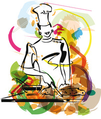 Obraz premium illustration of chef in kitchen. Vector illustration