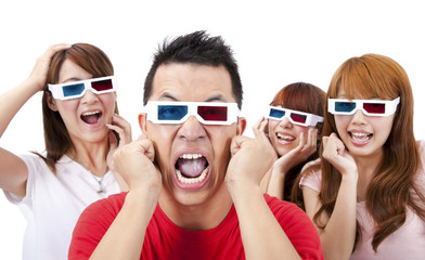 Surprised Young people in 3D glasses