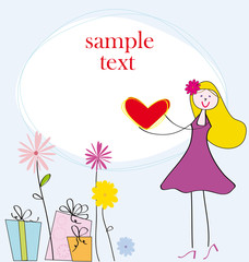card with girl and heart