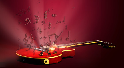 electric guitar with music notes flowing