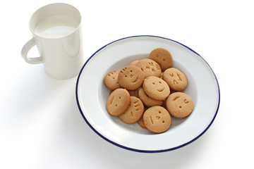 homemade face cookies and milk