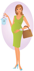 Pregnant young woman shopping for baby clothes