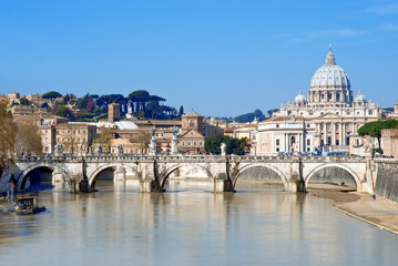 Fiume Tevere, Ponte Sant'Angelo, Roma - obrazy, fototapety, plakaty
